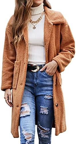 Angashion Women's Fuzzy Fleece Lapel Open Front Long Cardigan Coat Faux Fur Warm Winter Outwear J... | Amazon (US)