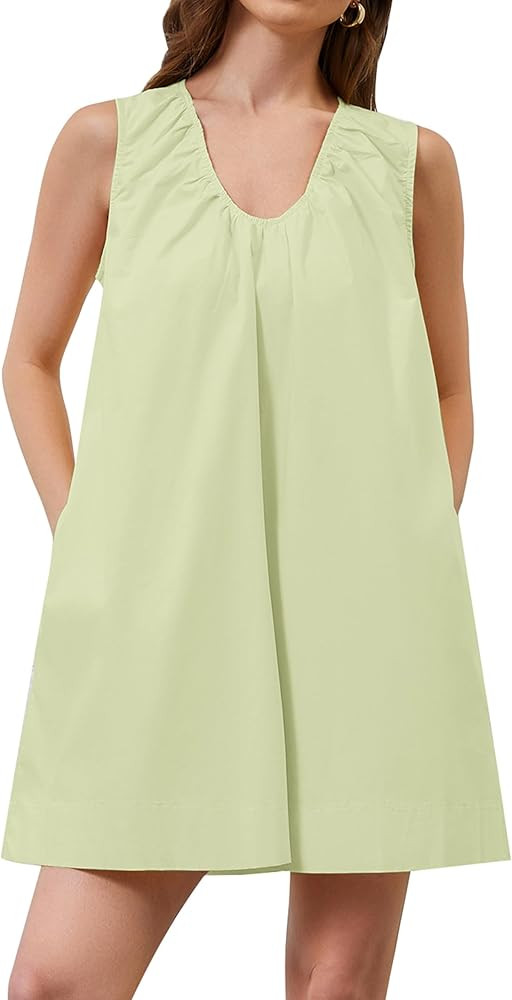 OLAPTA Women Summer Sleeveless Babydoll Mini Tank Dresses Loose Fit Scoop Neck Ruched Short Dress... | Amazon (US)