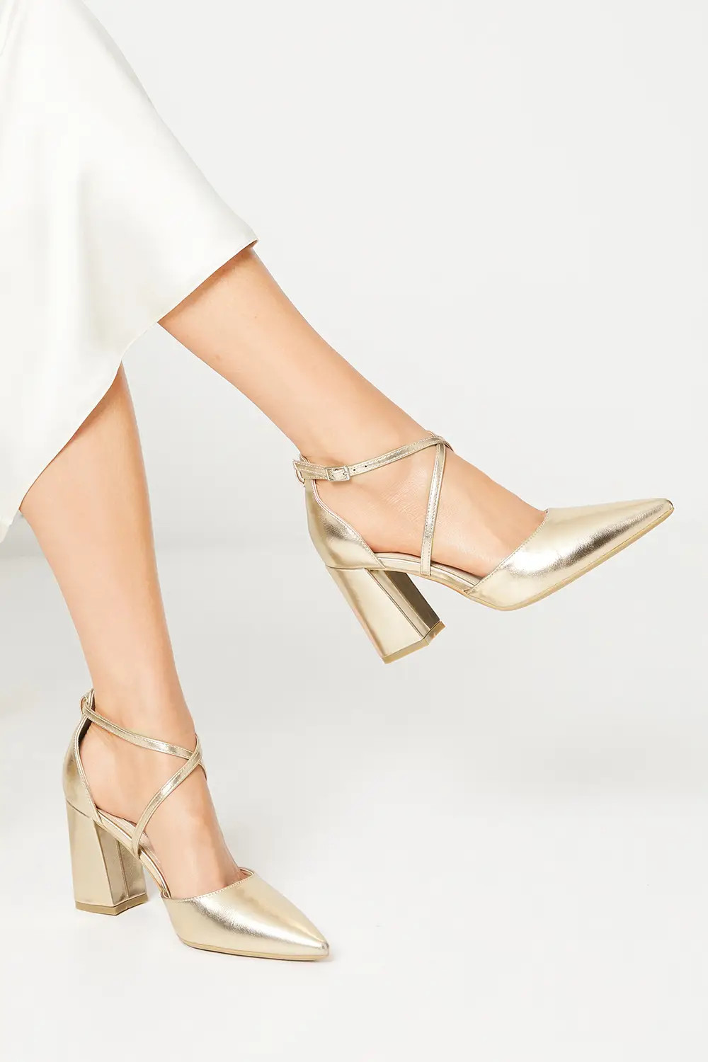 Heels | Treat Faux Leather  Cross Strap Pointed Block Heel Court Shoes | Coast | Coast UK & IE