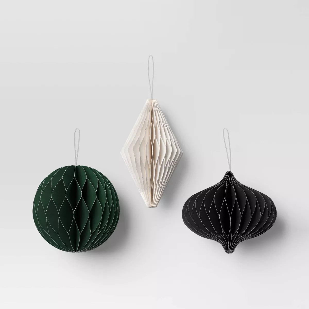 3pc Paper Honeycomb Ornament Christmas Figurine Set - Wondershop™ Green/Black/White | Target