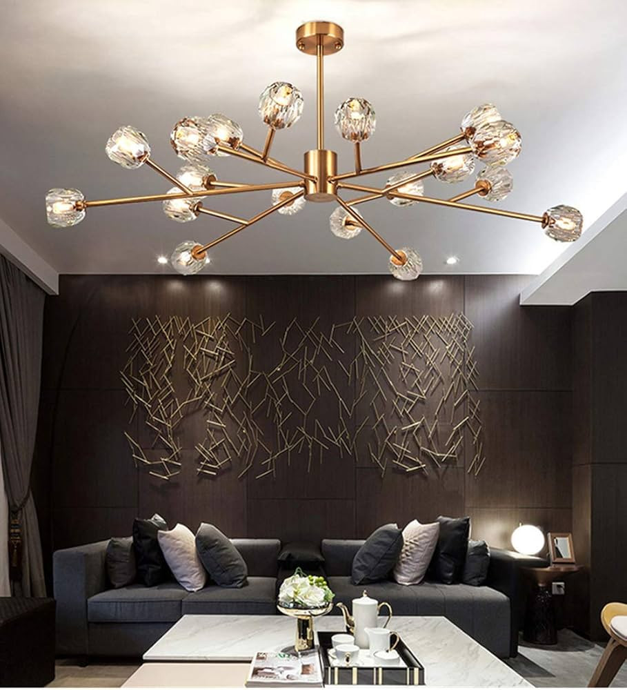 efperfect Modern Sputnik Chandelier 18-Light Crystal Pendant 43" LED Ceiling Light Pendant, Cut C... | Amazon (US)