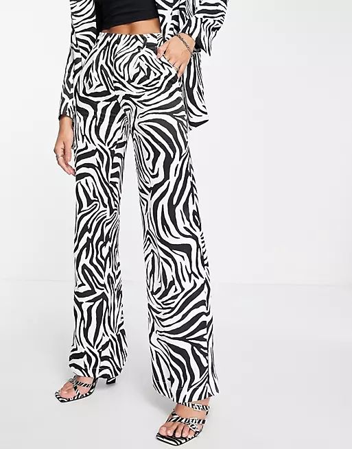 Bershka satin wide leg pants in zebra print - part of a set | ASOS (Global)