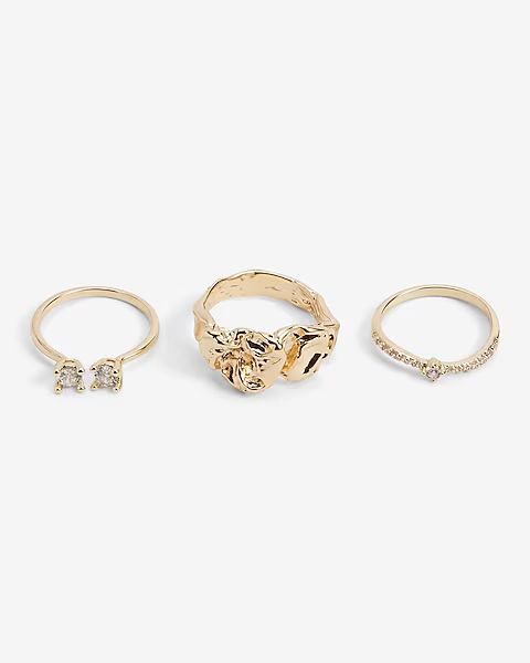 3 Piece Hammered Crystal Ring Set | Express