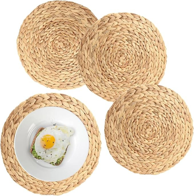 VNCraft Round Woven Placemats Set of 4 (Diameter: 14 inches), Water Hyacinth Straw Braided Placem... | Amazon (US)