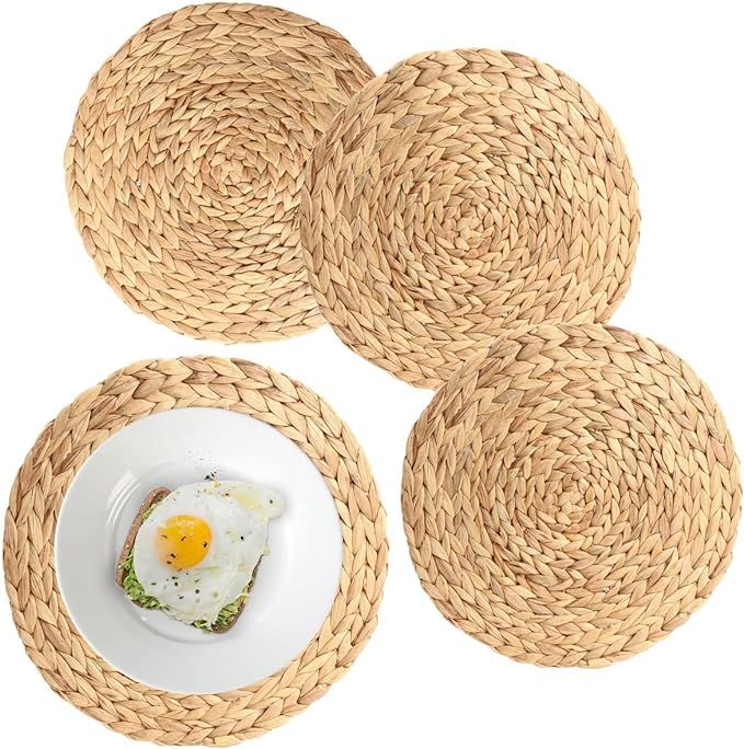 VNCraft Round Woven Placemats Set of 4 (Diameter: 14 inches), Water Hyacinth Straw Braided Placem... | Amazon (US)