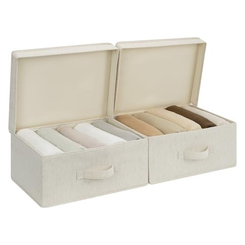 StorageWorks Closet Storage Bin with Lids, Decorative Storage Boxes with Handle, Fabric Storage Bins for Clothes, 15" x11¼x 6¼", Beige, 2-Pack | Amazon (US)
