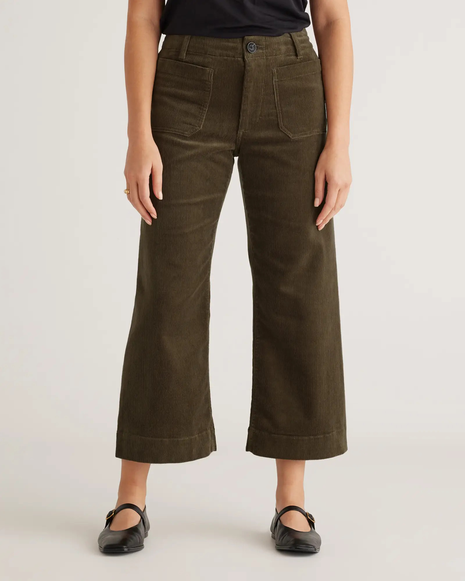 Organic Stretch Corduroy Cropped Wide Leg Pants in Seaweed | Quince