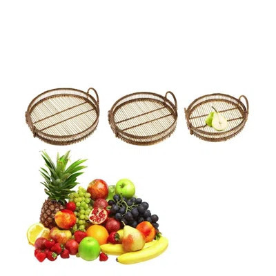 Set Of 3 Woven Bamboo Trays - Natural & Versatile Tabletop Decor For Boho Style | Wayfair North America