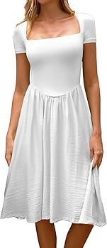 CHYRII Women Fashion Summer 2025 Square Neck Short Sleeve A-Line Midi Dress Long Sundress | Amazon (US)
