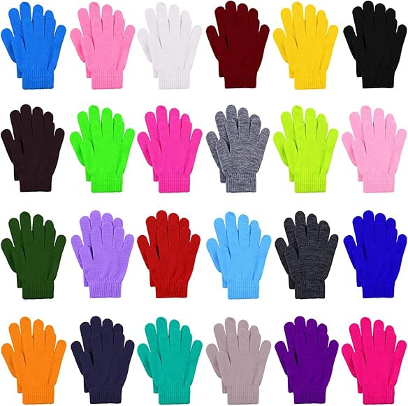 Cooraby 24 Pairs Kids Gloves Winter Magic Gloves Warm Knitted Stretchy Full Fingers Gloves | Amazon (US)