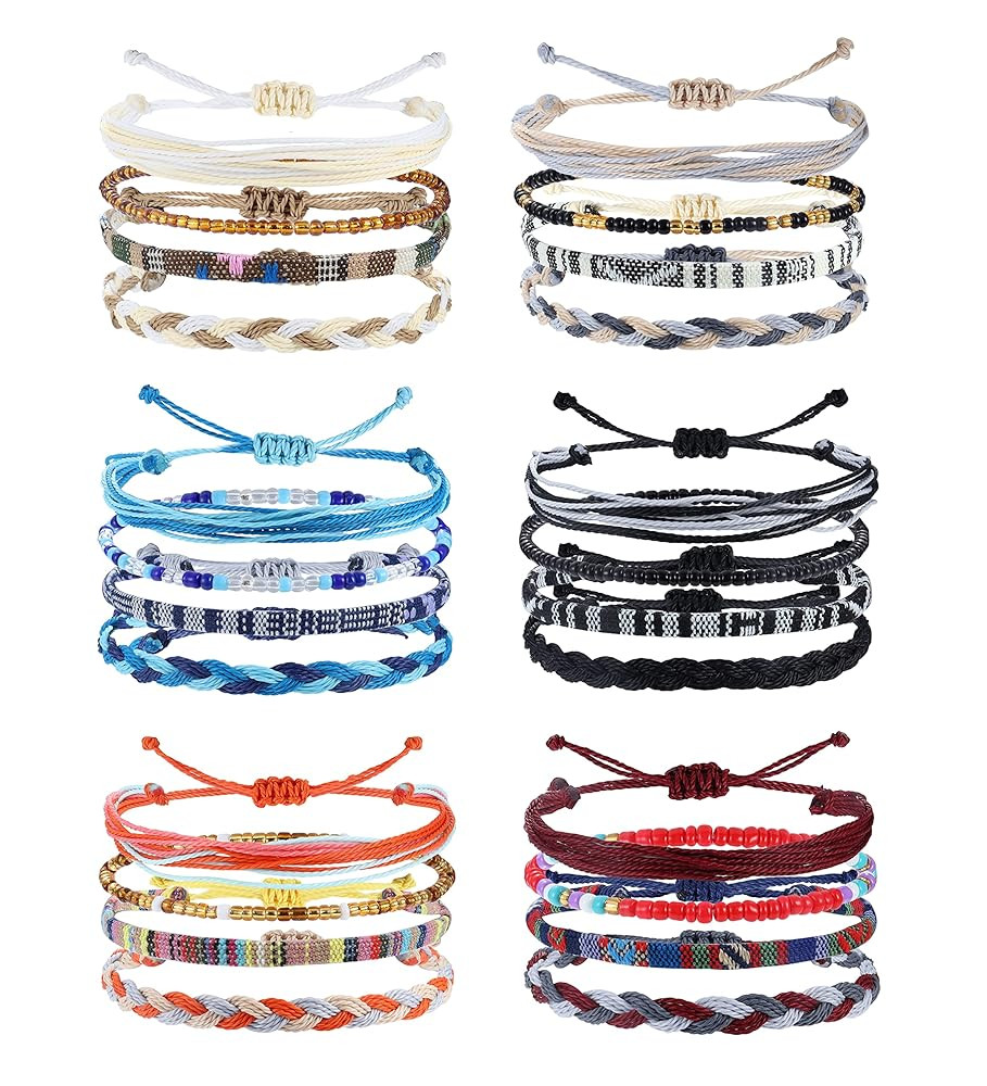 Florideco 24 Pcs Boho Surfer Bracelet Anklet Adjustable Beaded Anklets Handmade Braided Bracelet ... | Amazon (US)