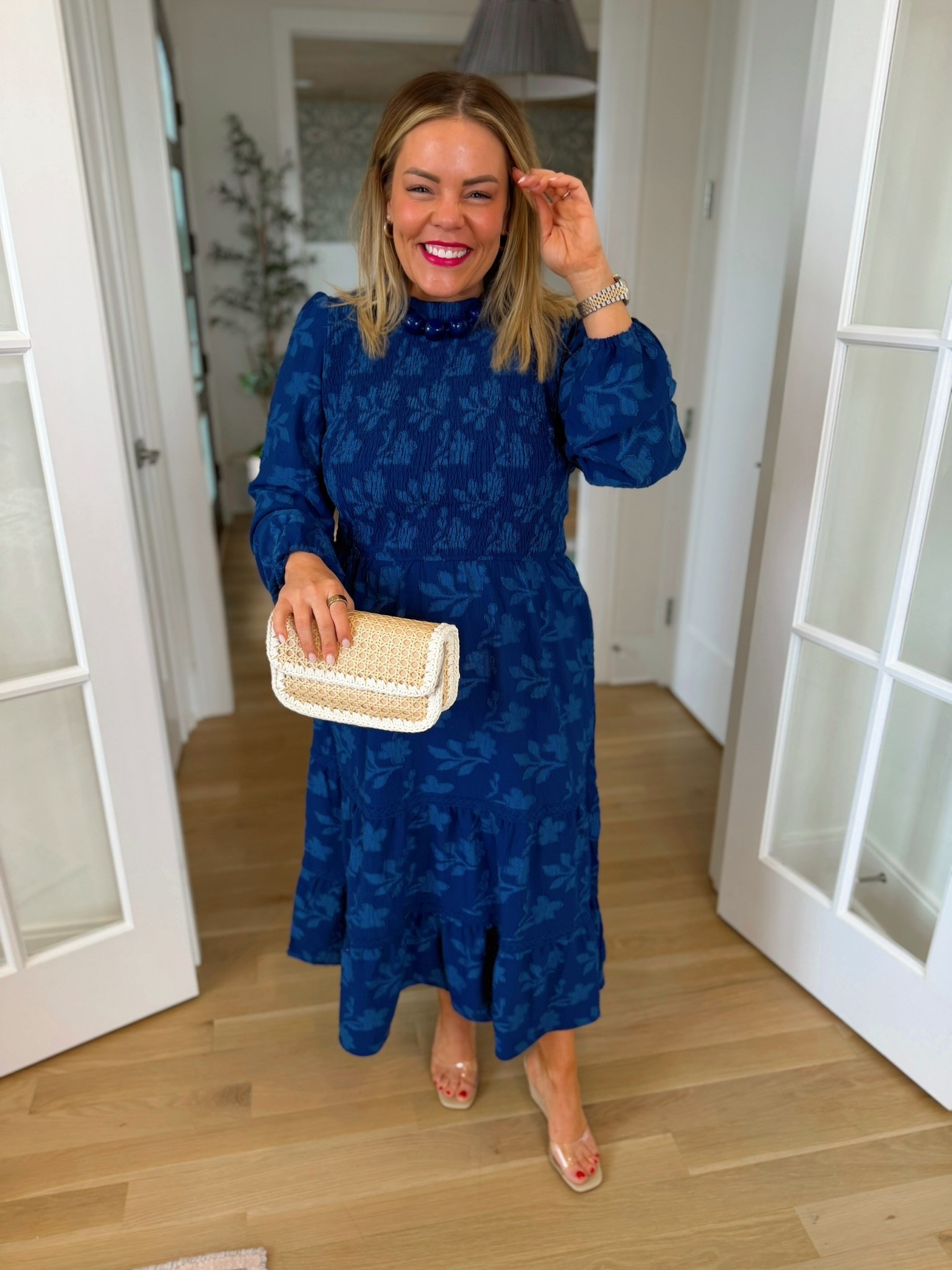 navy floral midi dress, long sleeve spring dress, spring wedding guest dress, trendy outfit, spring fashion, preppy chic style 

#LTKootd #LTKSeasonal