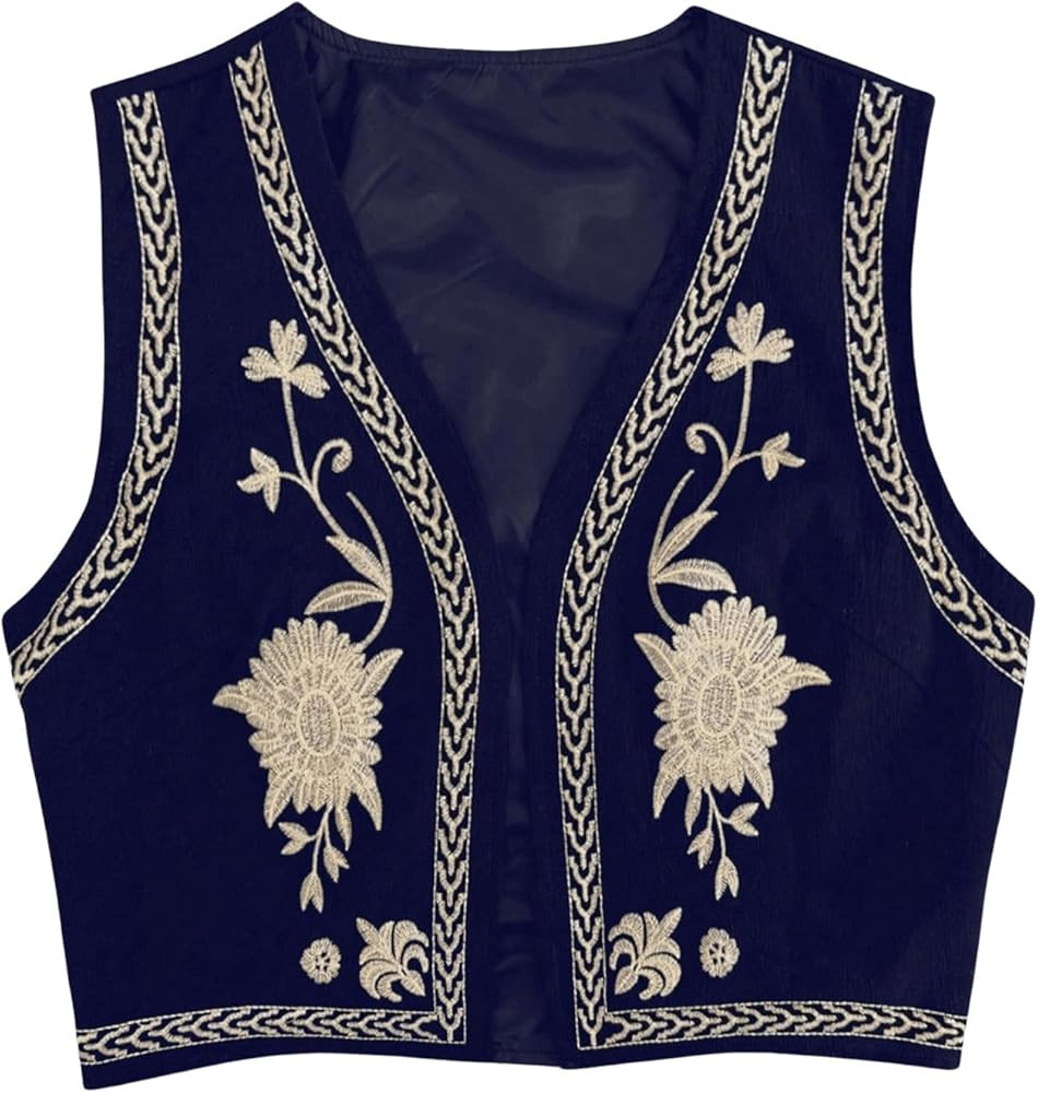 Verdusa Women's Cowgirl Vest Western Outfit Linen Vest Embroidered Boho Tops | Amazon (US)