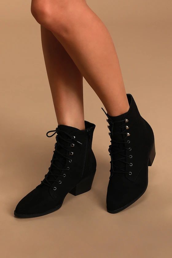 Montie Black Suede Lace-Up Ankle Booties | Lulus (US)