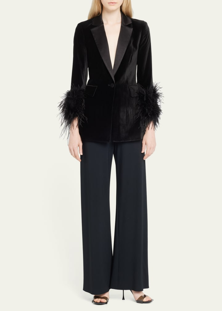 Alice + Olivia Yona Feather-Sleeve Velvet Blazer | Bergdorf Goodman