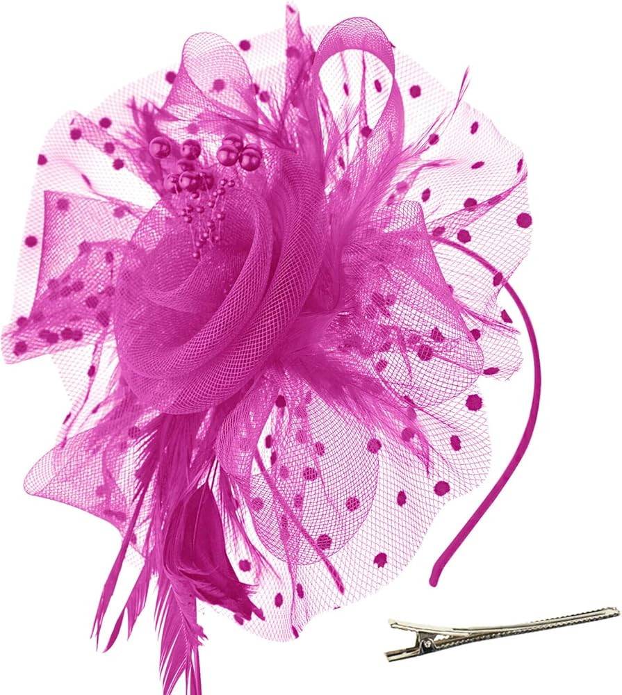 DRESHOW Fascinators Hat Flower Mesh Ribbons Feathers on a Headband and a Clip Tea Party Headwear ... | Amazon (US)