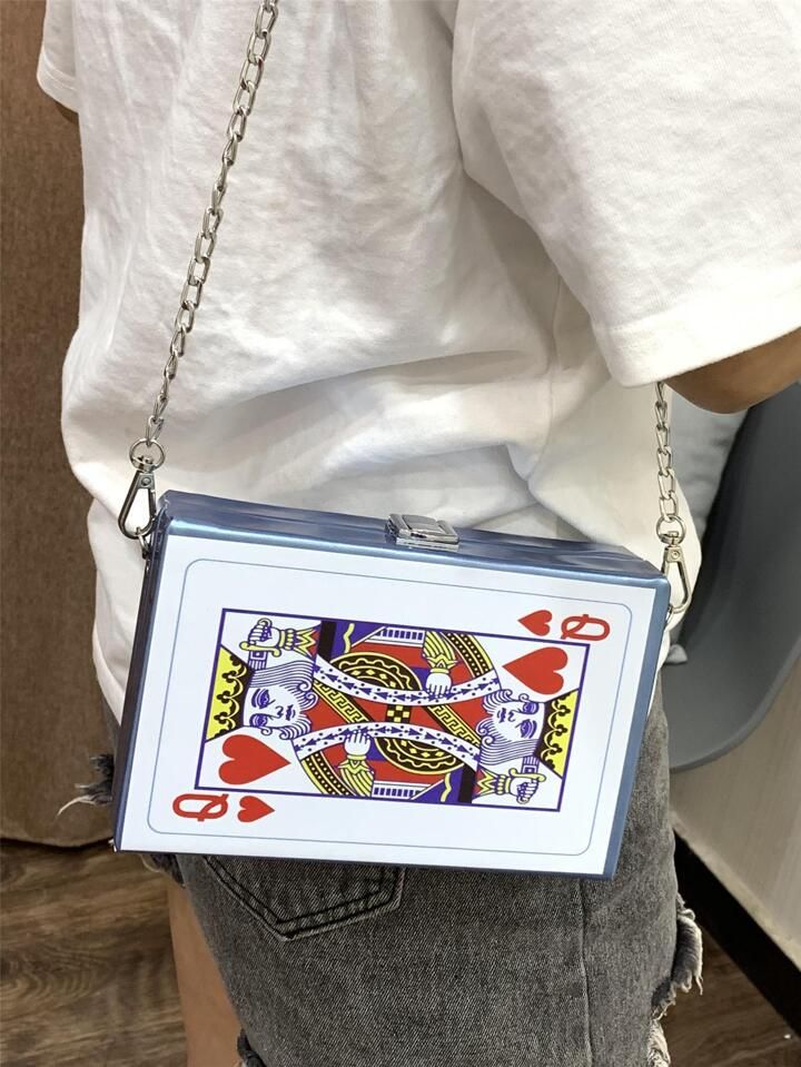 Mini Box Bag Fashion Playing Card Print Chain PU | SHEIN