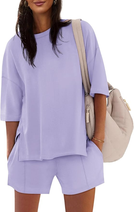 COCCKO Womens Oversized Lounge Sets Shorts and Tops Matching Travel Vacation Beach Airport Outfit... | Amazon (US)