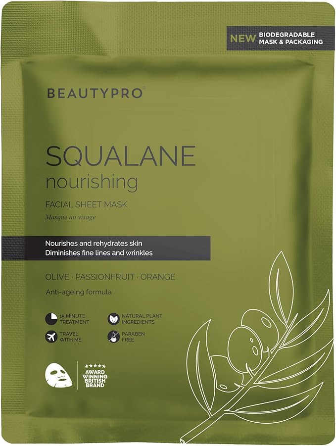 BEAUTYPRO SQUALANE Nourshing Sheet Mask - 100% Biodegradable | Face Mask | Sheet Mask | Vegan | P... | Amazon (UK)