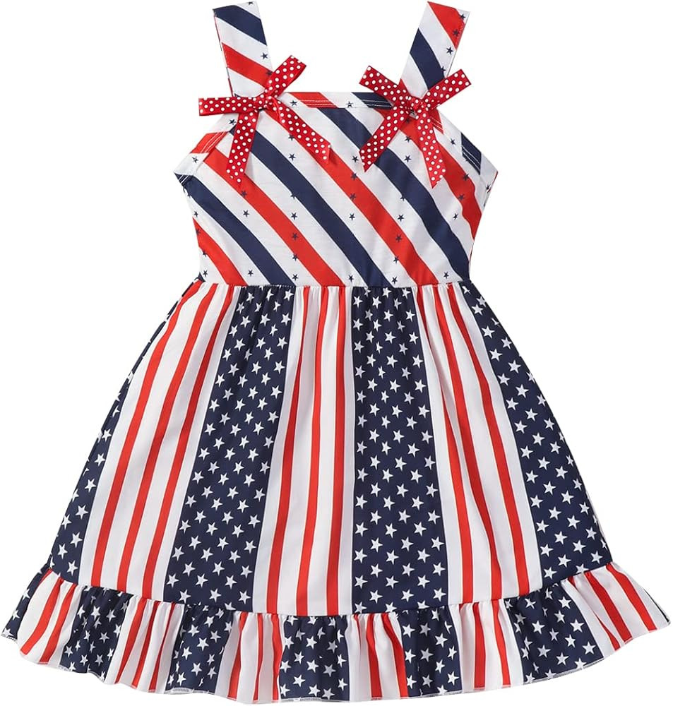 4th of July Girl Dresses Independence Day Outfit Baby Girls American Flag Stars Stripes Patriotic... | Amazon (US)