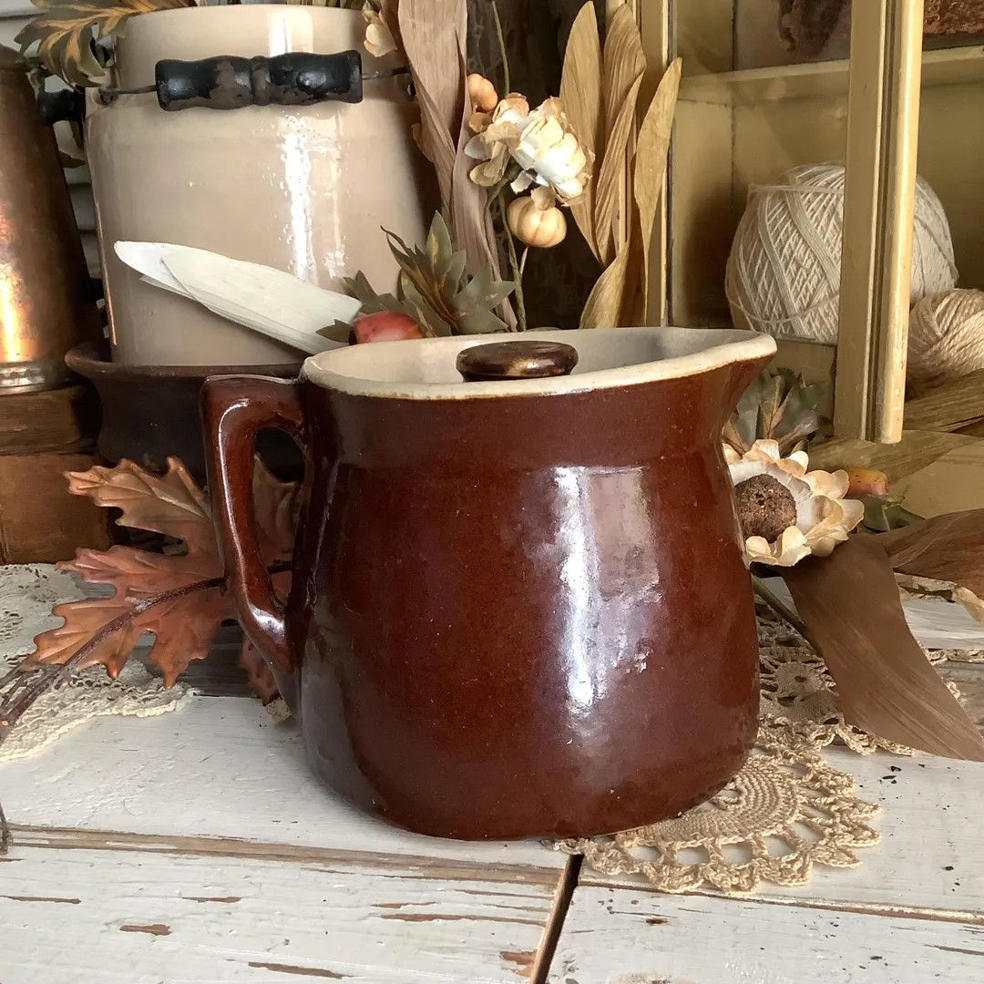 Antique Stoneware Brown Crock Pitcher 6"t Slip Glaze Primitive Kitchen Fall Home Decor - Etsy | Etsy (US)
