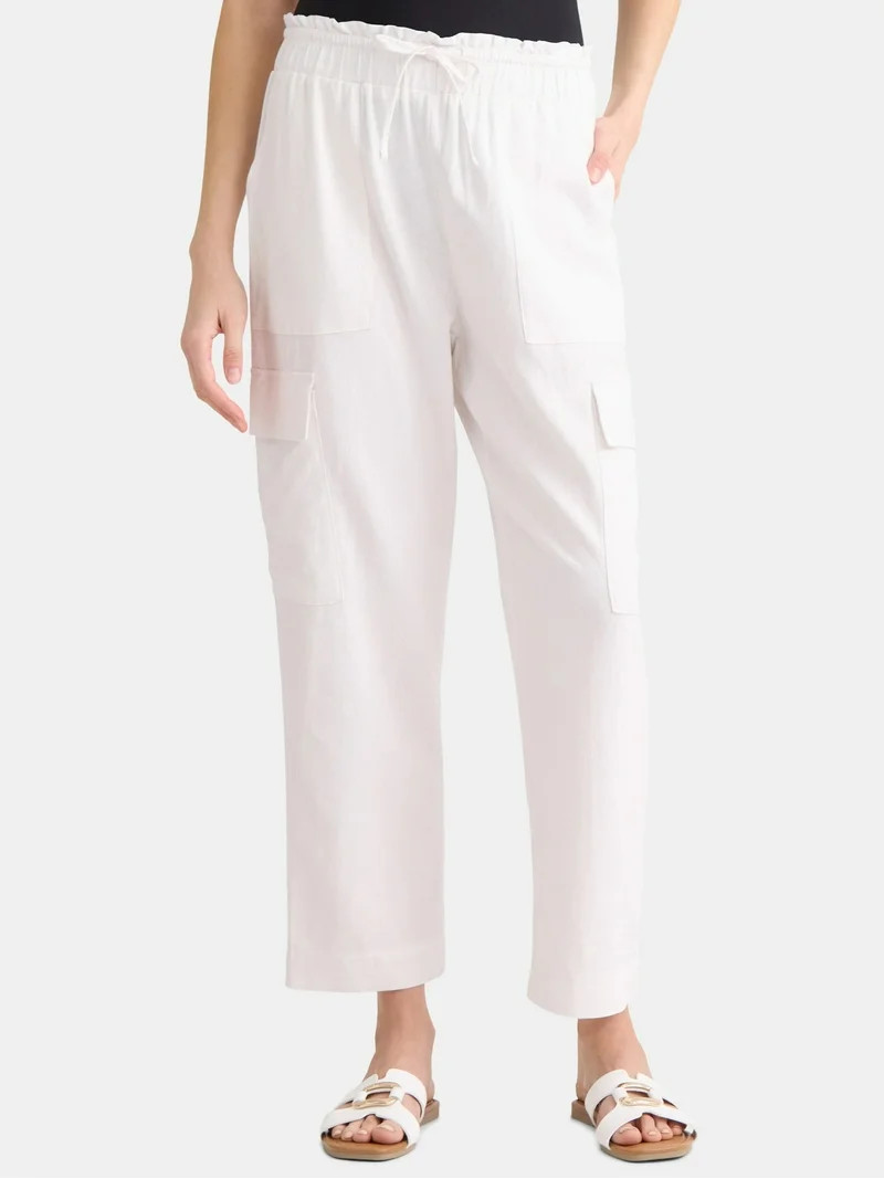 Time and Tru Women’s and Women’s Plus Linen Blend Cropped Cargo Pants, 27" Inseam, Sizes XS-3... | Walmart (US)