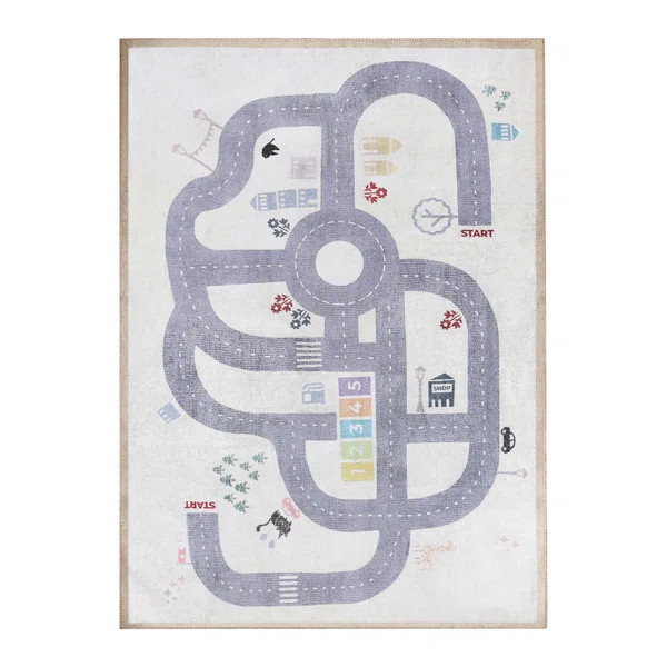 Caloundra Path Road Playroom Non-Slip Kids Nylon Indoor Area Rug With Felt Dot Backing | Wayfair North America