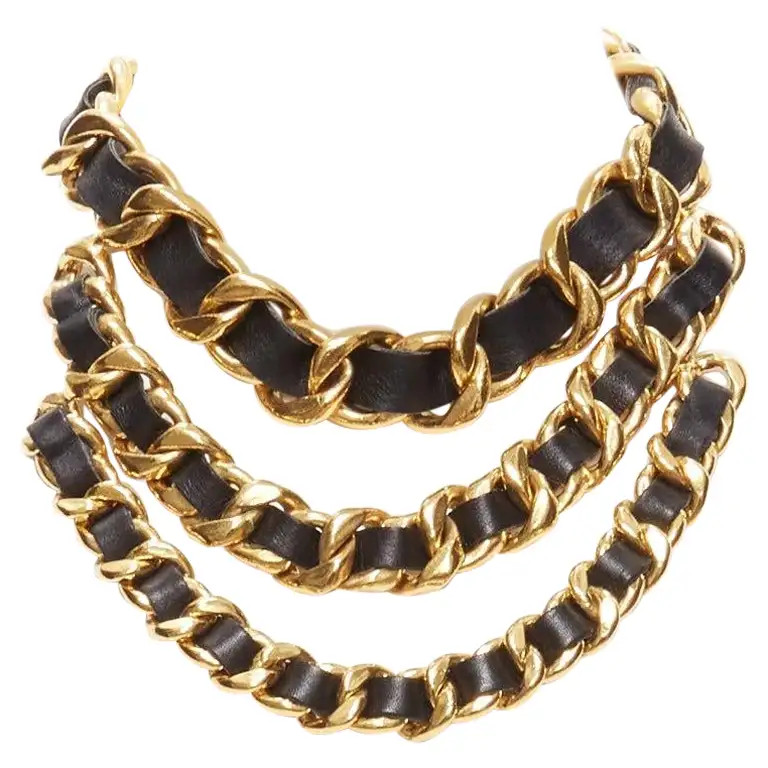 rare CHANEL Collection 26 Vintage gold black triple chain choker Kim Kardashian | 1stDibs