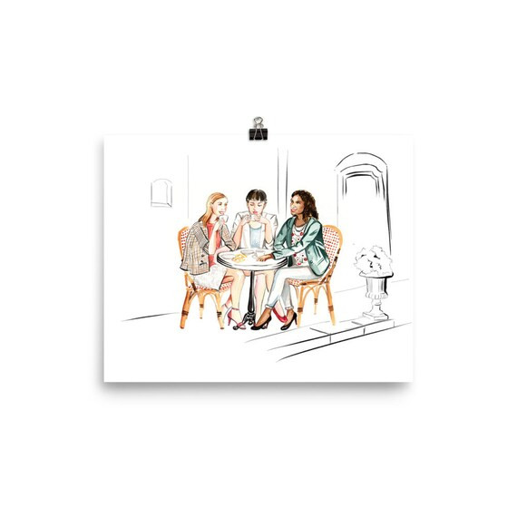 Girls Trip to Paris Paris Cafe Coffee Fashion Illustration | Etsy | Etsy (US)