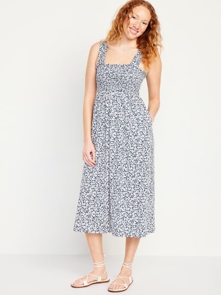 Fit & Flare Smocked Midi Dress for Women | Old Navy (US)