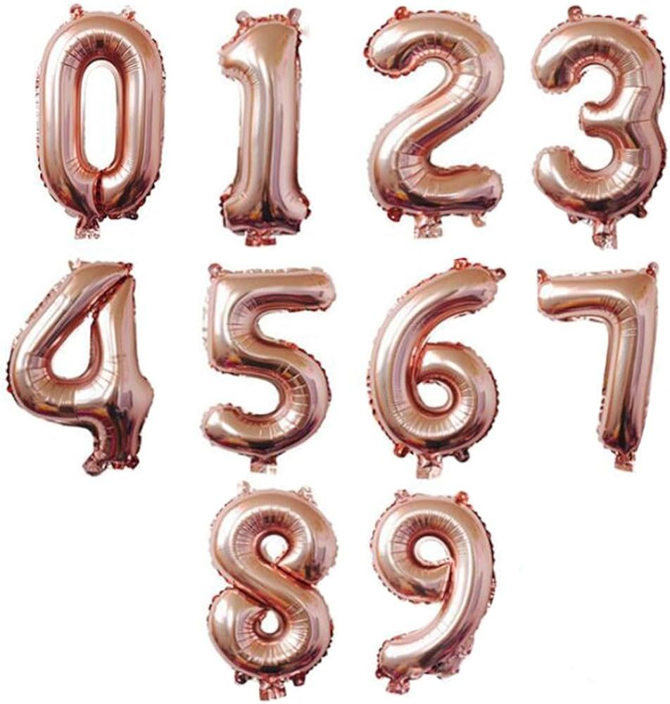 10 pcs 16inch Number Rose Gold Mylar Balloons, 0~9 Rose Gold Foil Balloons for Birthday Wedding P... | Amazon (US)