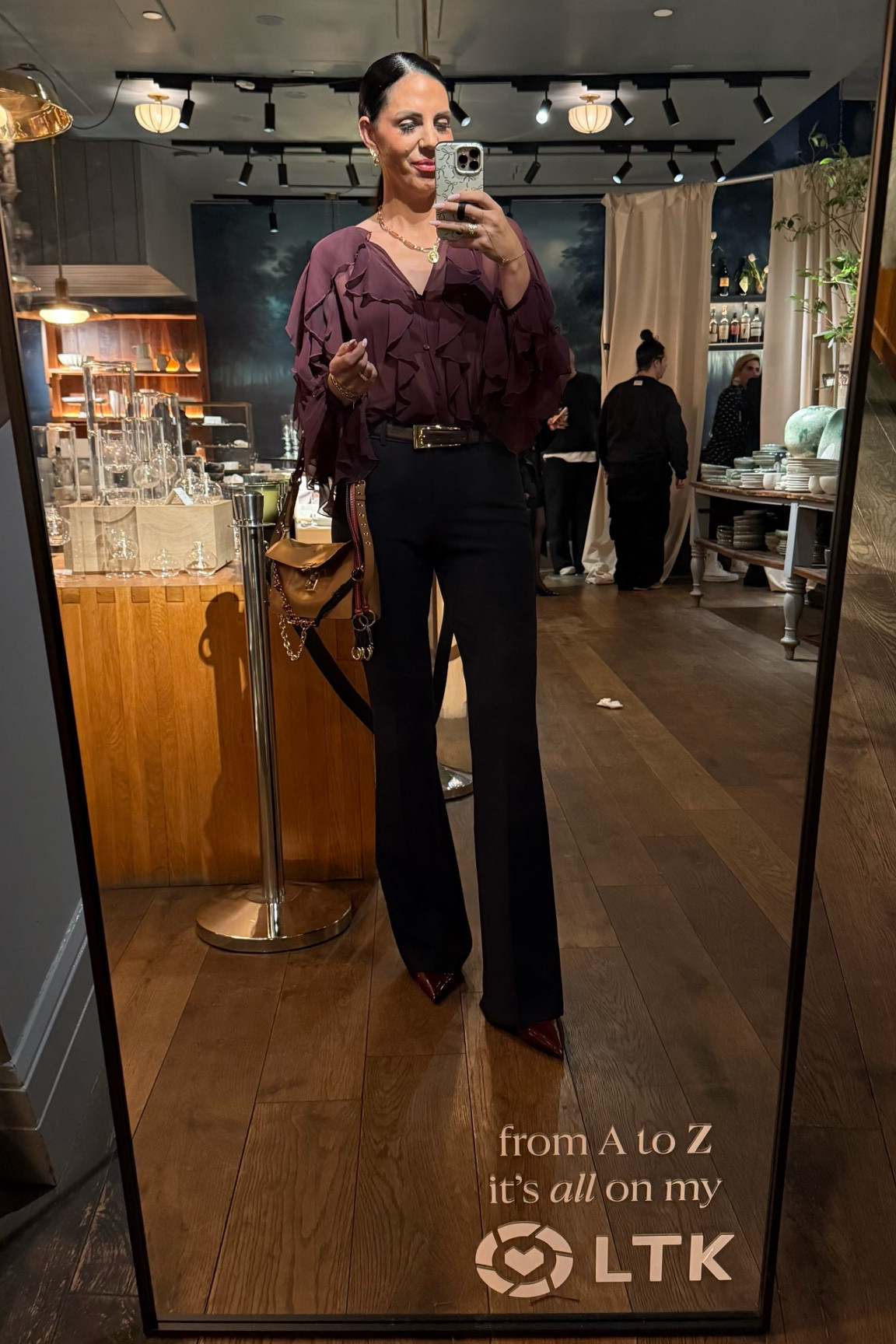 NYFW with LTK and Zara 
A moment for a burgundy and navy 
Zara coat- small 
Zara blouse- small (obsessed) 
Shoes are so comfortable from Zara and tts 
Old express pants- i will link similar 
Prada bag is so fun and part of their newest line 

#LTKU #LTKNYFW #LTKParties