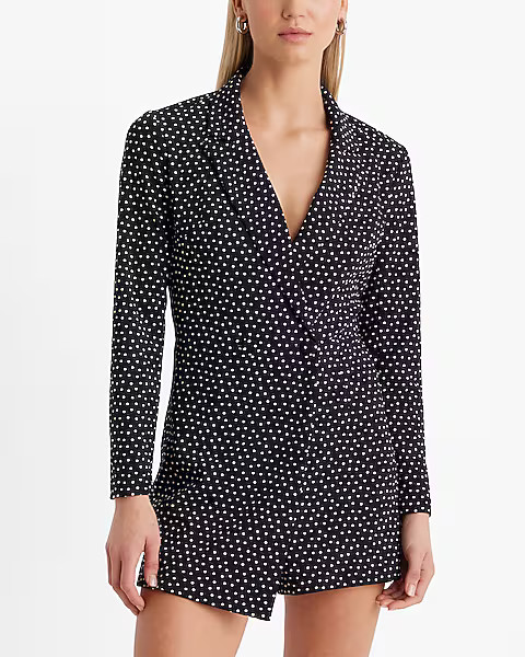 Polka Dot Double Breasted Padded Shoulder Blazer Romper | Express