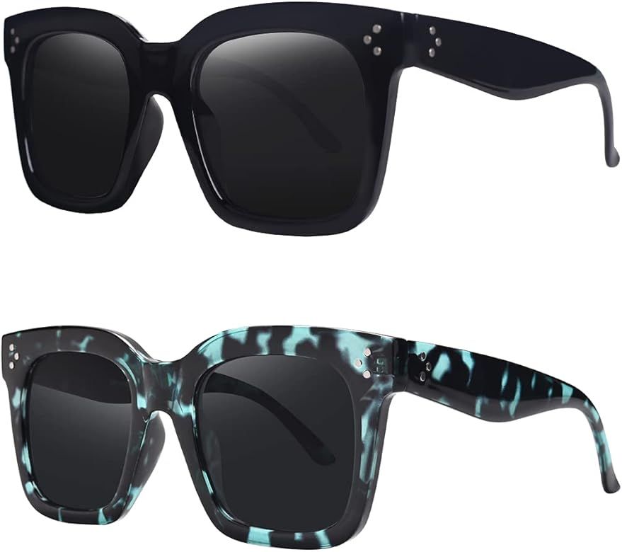 TAOTAOQI Vintage Women Oversized Sunglasses Designer Luxury Square Sun Glasses UV400 Protection Flat Lens | Amazon (US)
