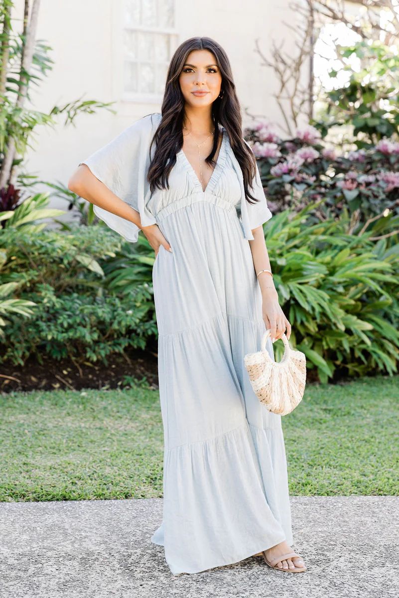 Everything Pretty Light Blue V-Neck Maxi Dress | Pink Lily