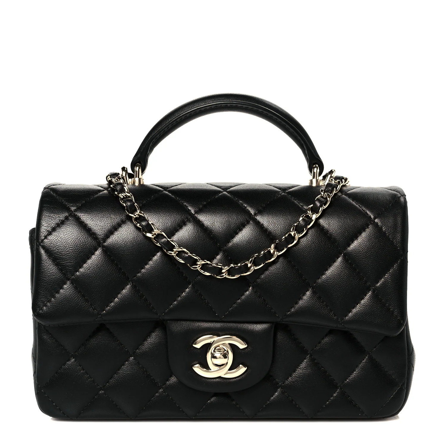 Lambskin Quilted Mini Top Handle Rectangular Flap Black | FASHIONPHILE (US)