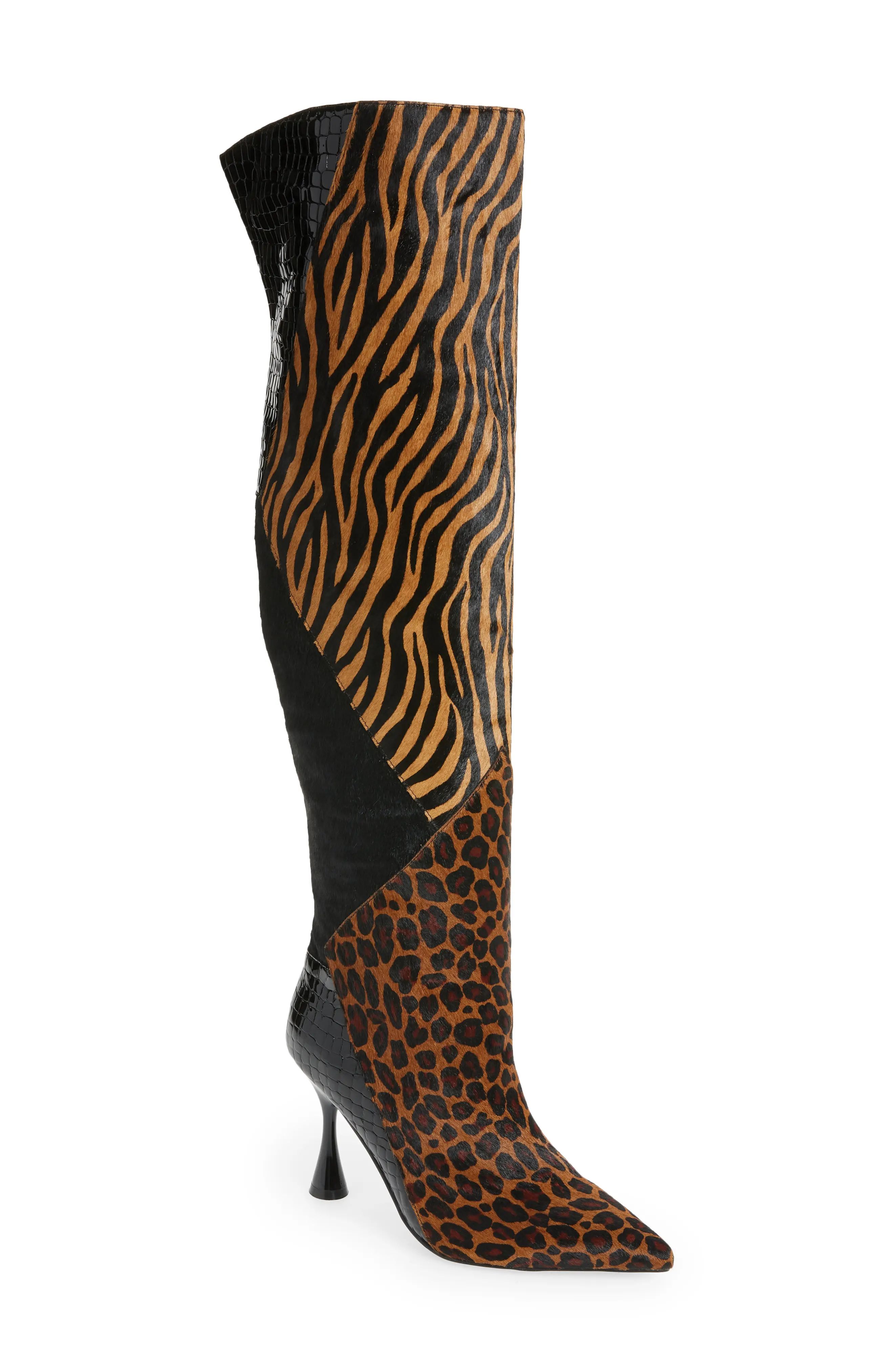 Jeffrey Campbell Man-Eater Over the Knee Genuine Calf Hair Boot, Size 6 in Brown Exotic Multi Calf H | Nordstrom