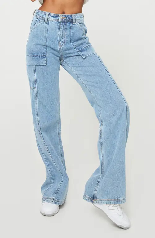 Princess Polly Chad Mid Rise Cargo Jeans in Blue at Nordstrom, Size 10 | Nordstrom