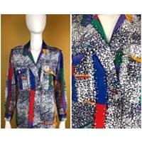 Vintage 1980s  Stuart Lang Abstract Graffiti Long Sleeve Blouse Black and White with Primary Colors Size 8 | Etsy (US)