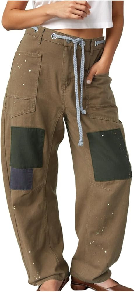 Barrel Jeans for Women Distressed Patch Vintage Street Baggy Jeans Eyelet High Waist Wide Leg Bar... | Amazon (CA)