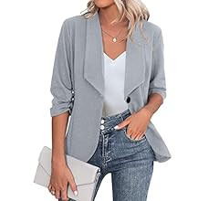Beyove Women's 3/4 Stretchy Ruched Sleeve Open Front Lightweight Work Office Blazer Jackets (S-3X... | Amazon (US)
