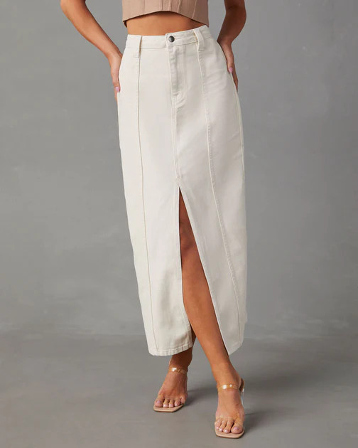 Bryson Slit Denim Midi Skirt - Ecru | VICI