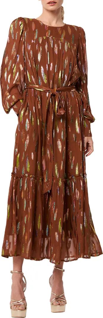 CIEBON Eryn Metallic Print Tie Waist Long Sleeve Maxi Dress | Nordstrom | Nordstrom