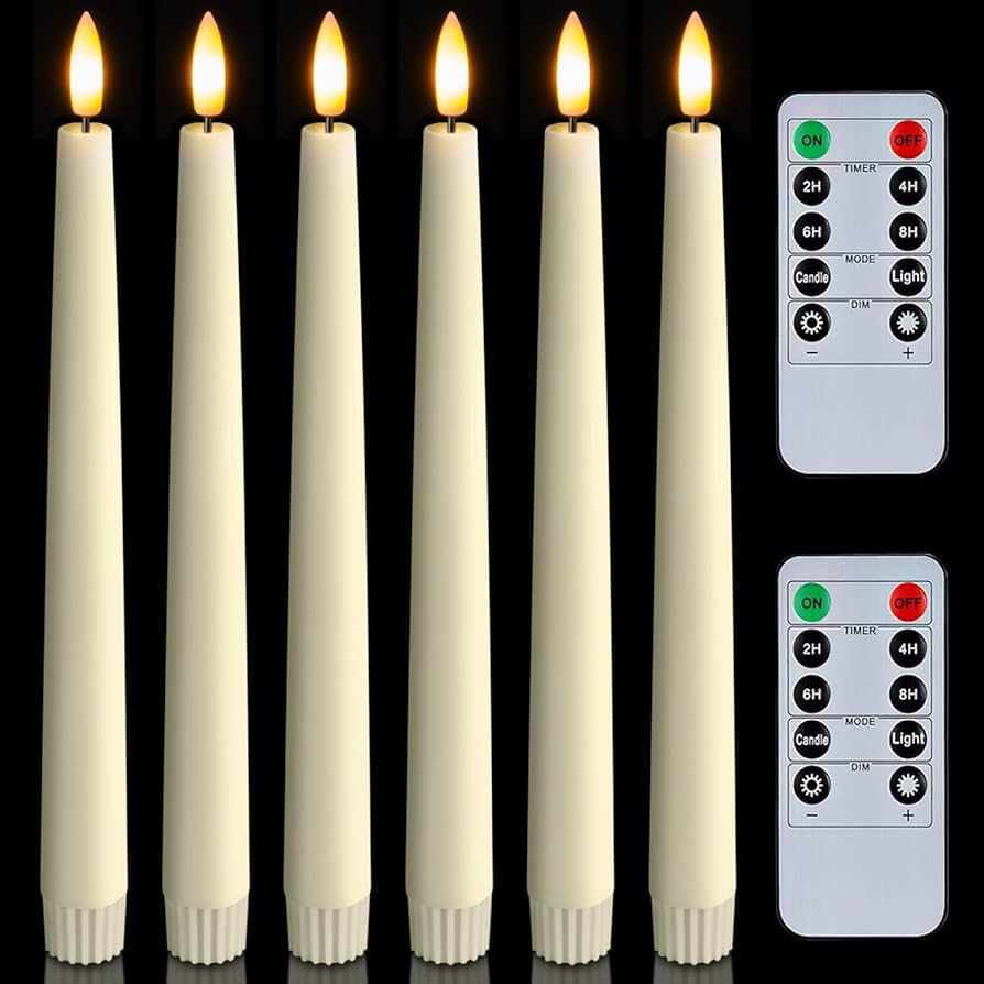 Homemory 6 Pcs Waxy Flameless Taper Candles with Remote, Flickering Battery Operated Taper Candle... | Amazon (US)