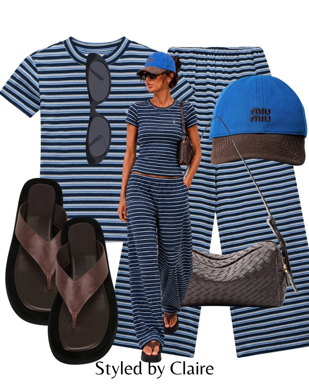NAVY STRIPE SET🦋
Tags: brushed cotton tee trousers couture club set Tony bianco platform thong sandals flip lops the row dupes miu miu cap woven bag Elleme black sunglasses fashion cool girl city break inspo outfit ideas ootd trending airport style casual elevated basics

#LTKsummer #LTKstyletip #LTKshoes