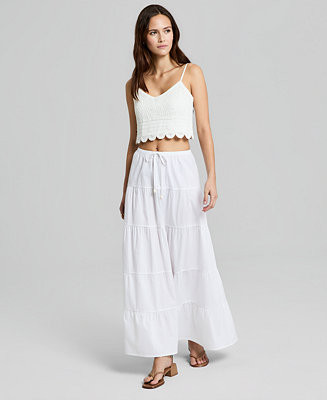 Women's Cotton Tiered Pull-On Maxi Skirt | Macy's