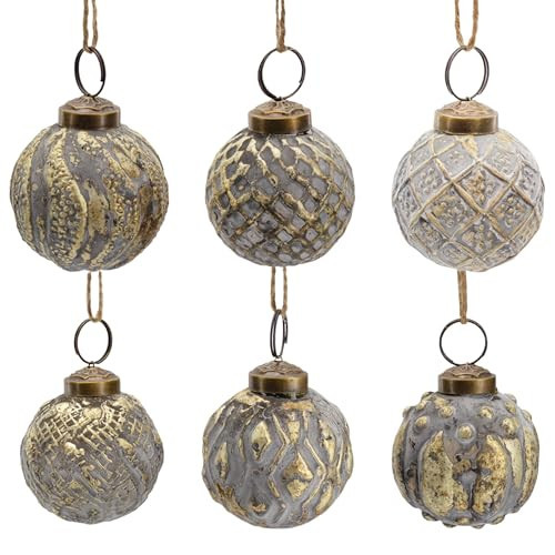 AuldHome Design Farmhouse Ball Ornaments (Set of 6, 2", Silver); Distressed Metal Tin Glass Ball Vintage Style Christmas Decorations | Amazon (US)