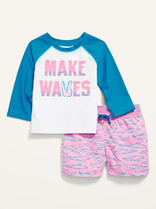Graphic Long-Sleeve Rashguard & Swim Trunks Set for Baby | Old Navy (US)