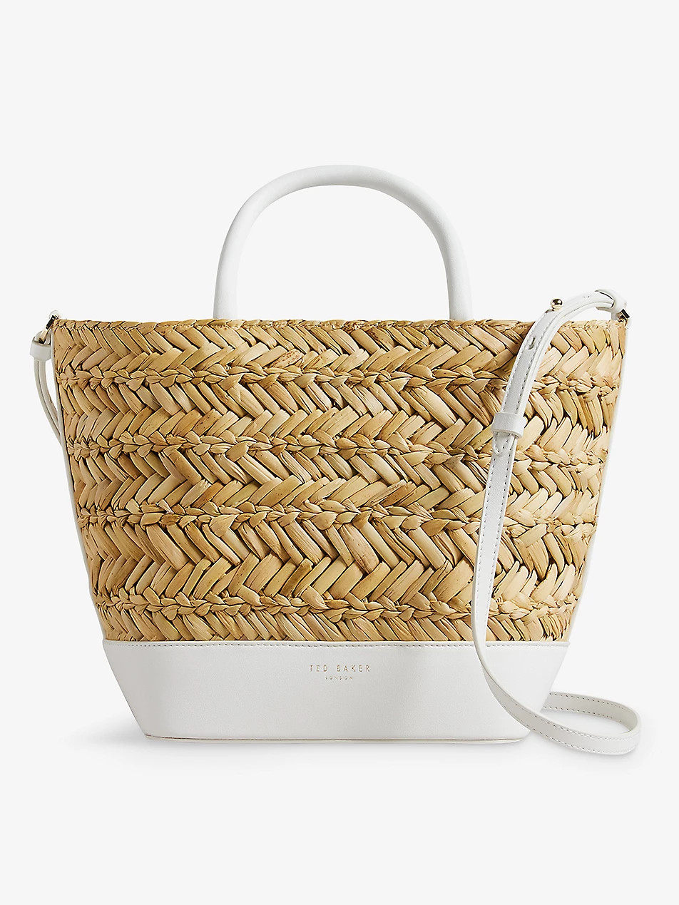 Ivelie logo-embossed top-handle woven tote bag | Selfridges