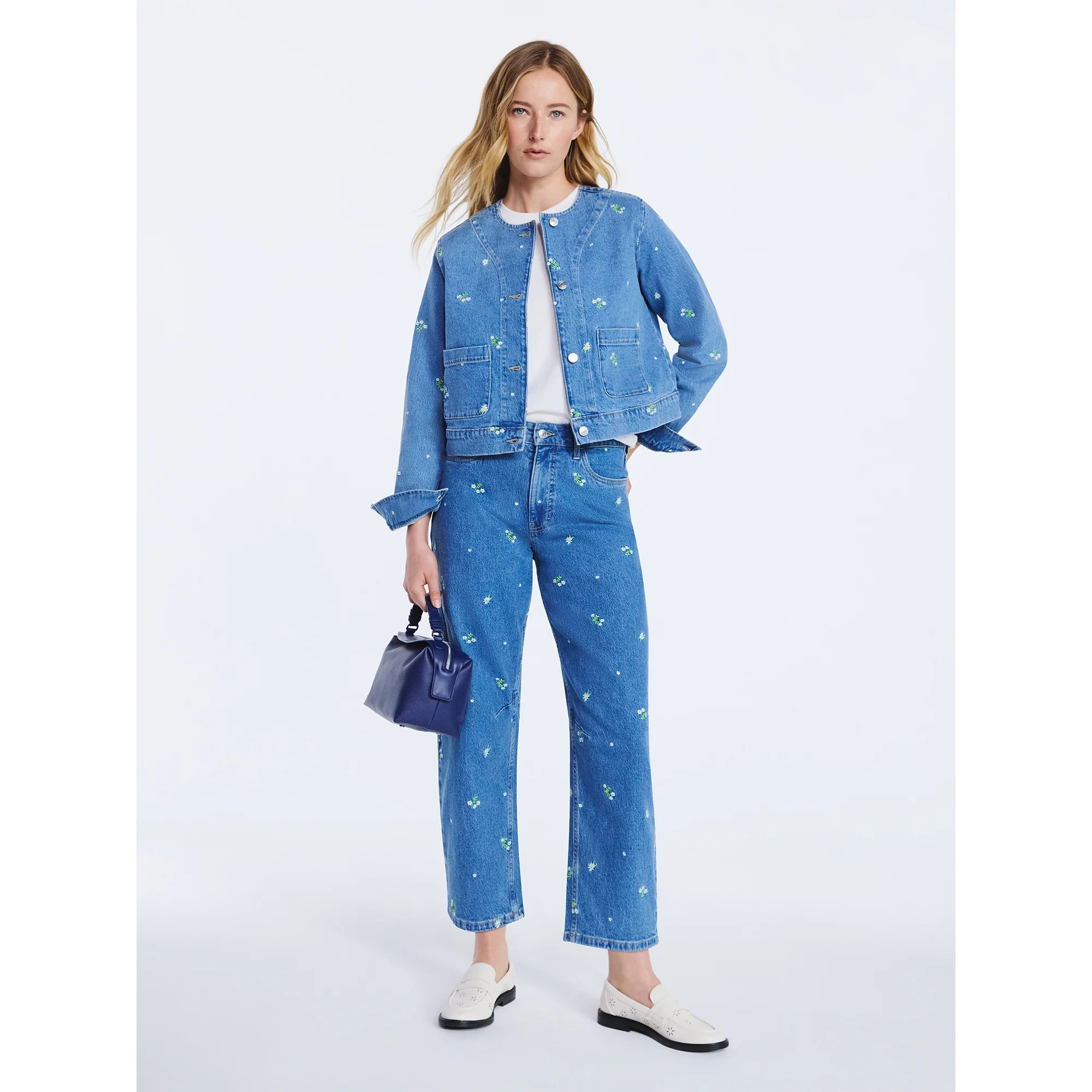 Free Assembly Women's Embroidered Cropped Denim Jacket, Sizes XS-XXL | Walmart (US)